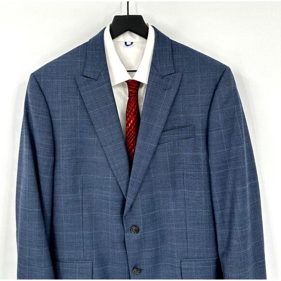 STAFFORD jacket blazer sport coat travel stretch windowpane plaid mid blue 42L - Picture 3 of 10